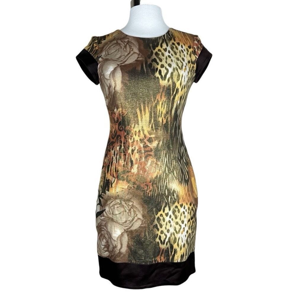 Vintage Cache Animal Print Metallic Dress Shimmer Sexy Glam Wiggle Dress Size 2